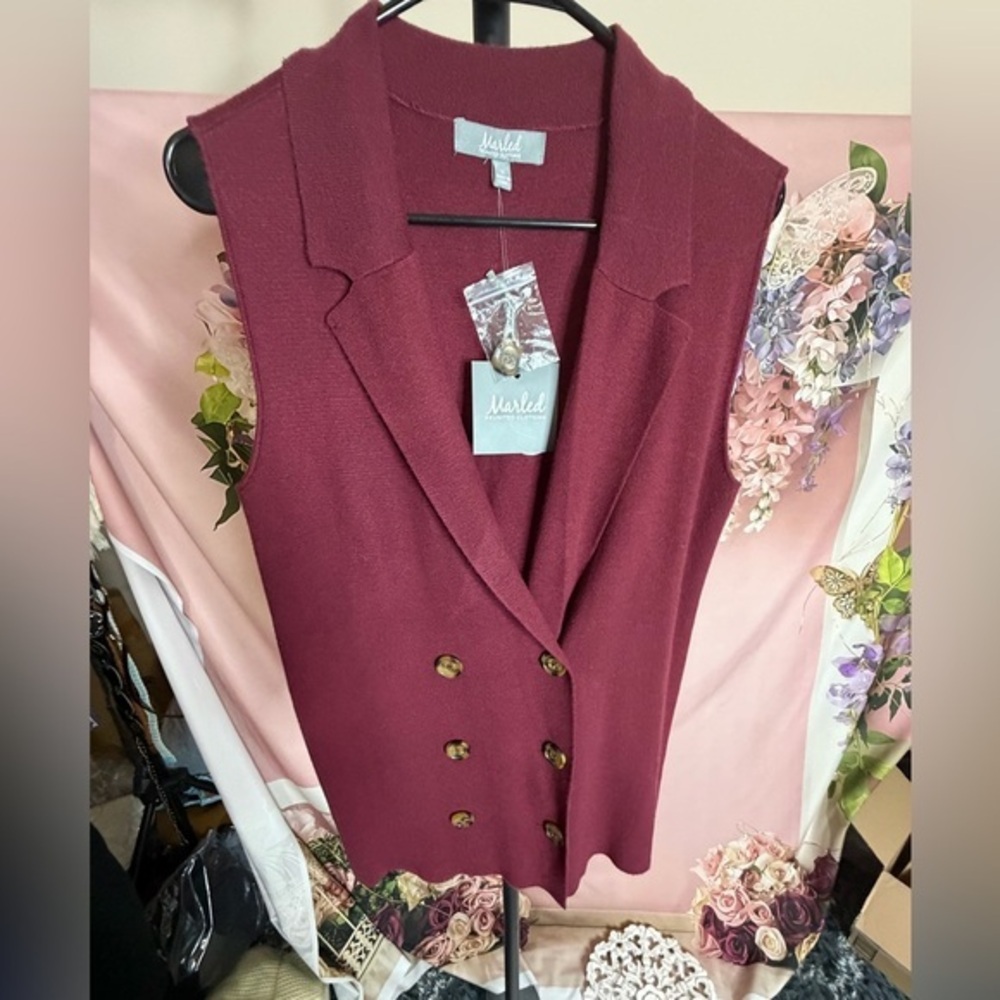 Marled Women's Sweater Sleeveless Cardigan Tunic Zinfandel Size M NWT